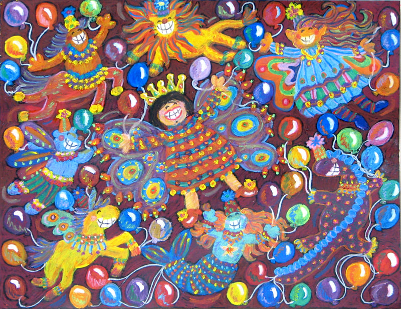 Acrylic and Oil Pastel on Paper by Filipino Artist Jill Arwen Posadas entitled 51 Balloons