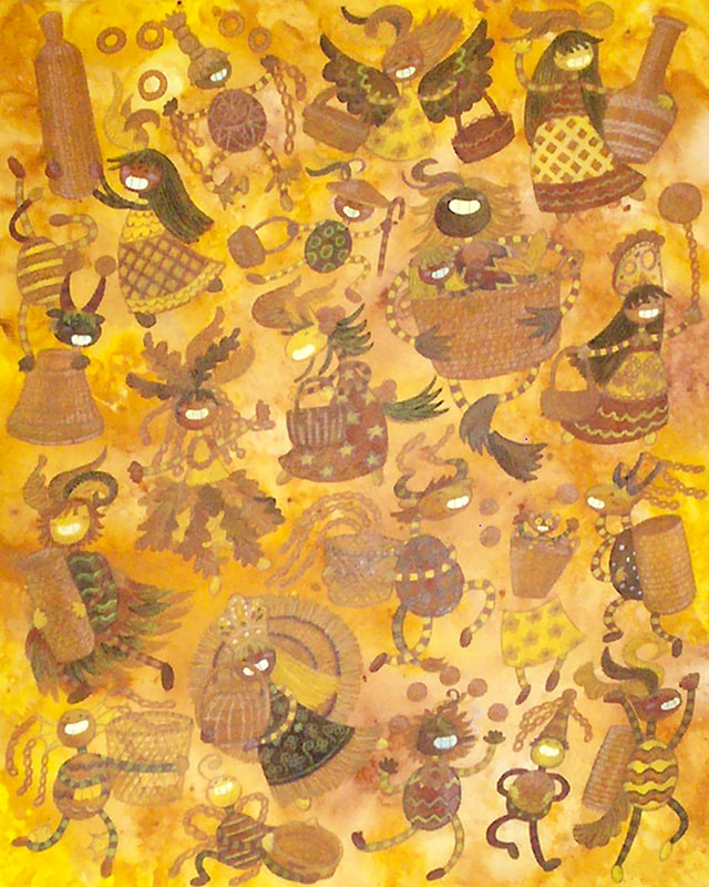 Acrylic and Watercolour Pencil on Paper by Filipino Artist Jill Arwen Posadas entitled a brown and yellow basket