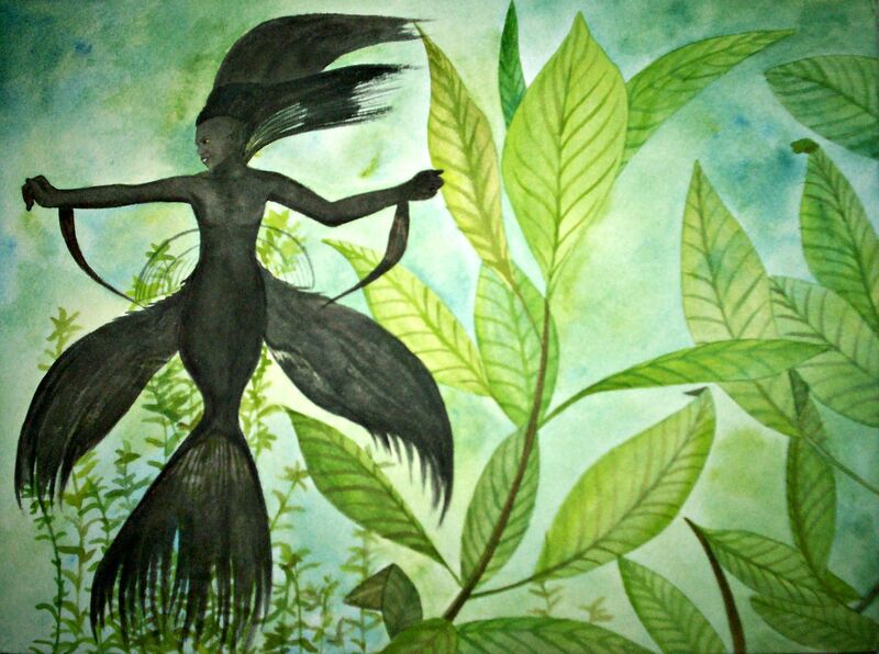 Watercolour by Filipino Artist Jill Arwen Posadas entitled Black Lace Angel
