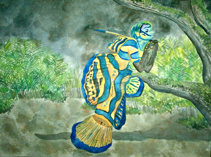 Watercolour by Filipino Artist Jill Arwen Posadas entitled Orange and Blue Fish