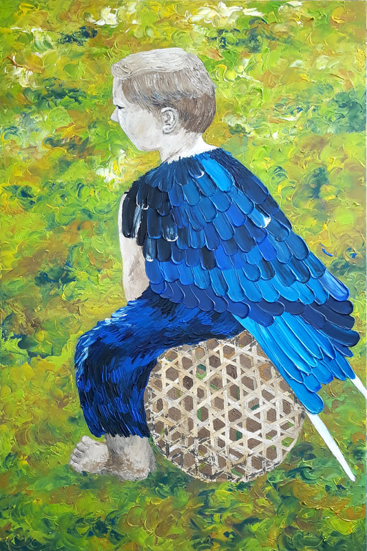 Acrylic on Canvas by Filipino Artist Jill Arwen Posadas entitled Blue-bellied Roller