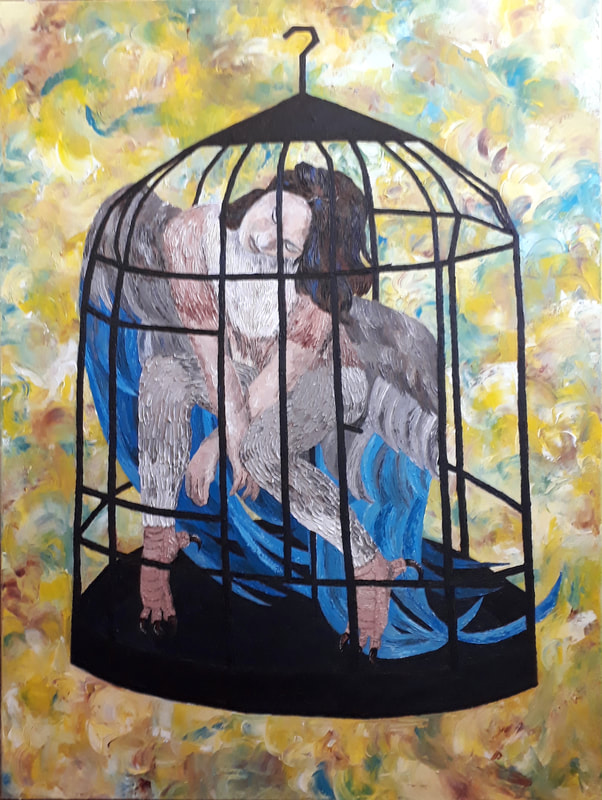 Acrylic on Canvas by Filipino Artist Jill Arwen Posadas entitled Mountain Bluebird