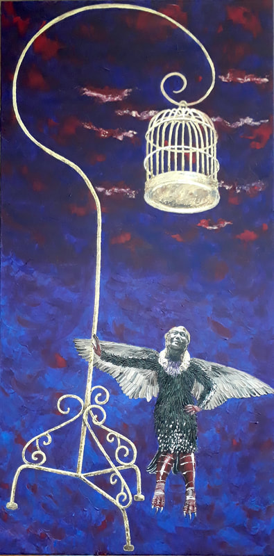 Acrylic on Canvas by Filipino Artist Jill Arwen Posadas entitled Starling Shuffler