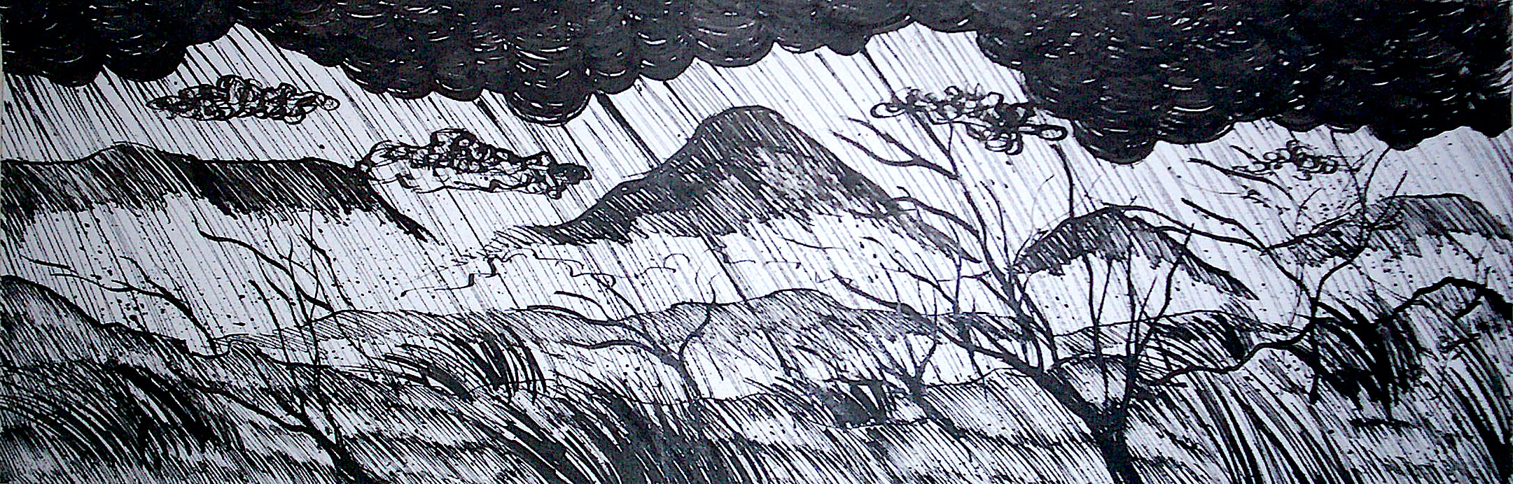 Ink on Paper by Filipino Artist Jill Arwen Posadas entitled Untitled Stormy Landscape